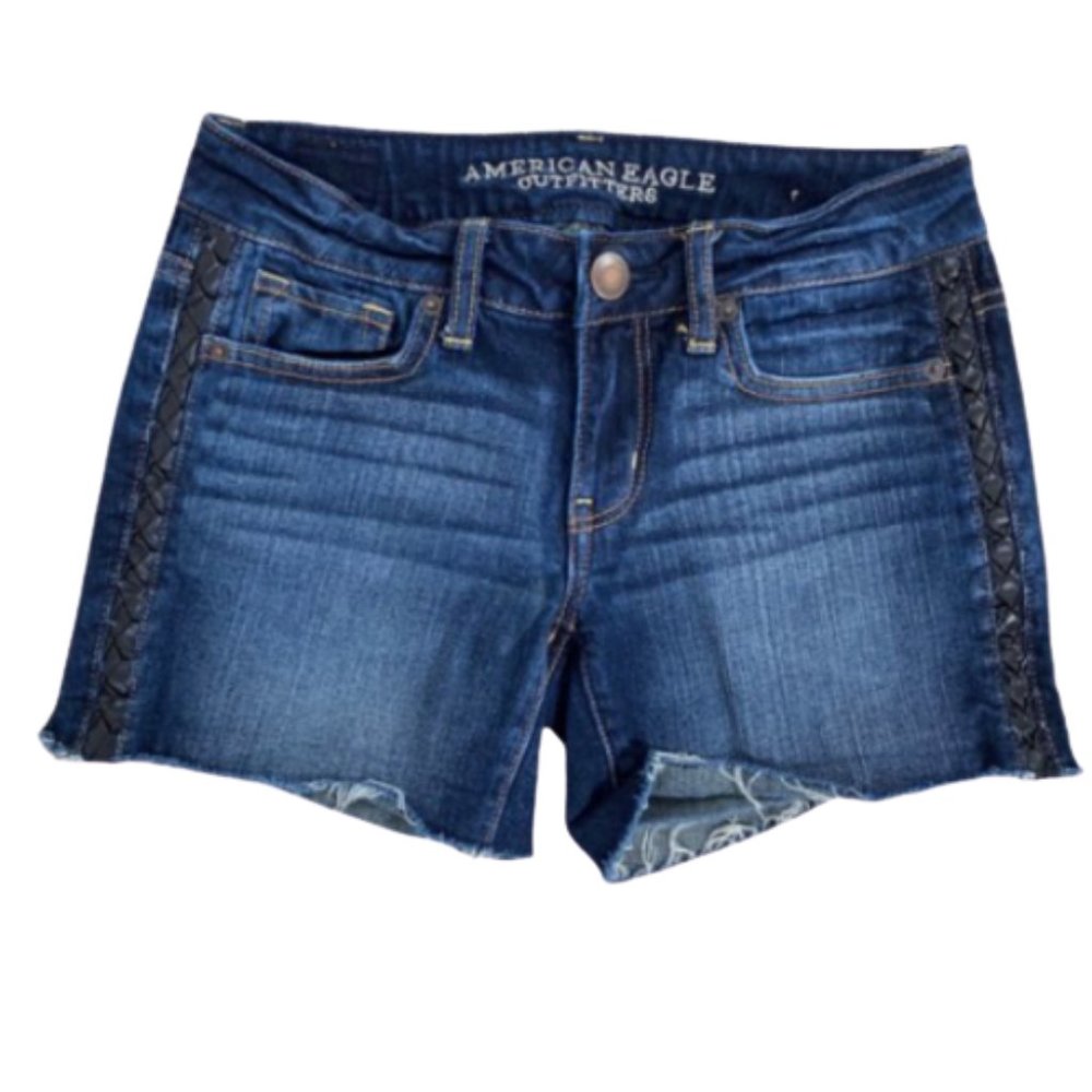 American Eagle Dark Wash Raw Hem Stripe Trim 2